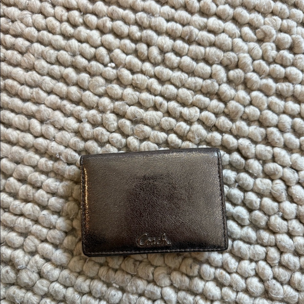 Coach Metallic gunmetal snap close wallet.
